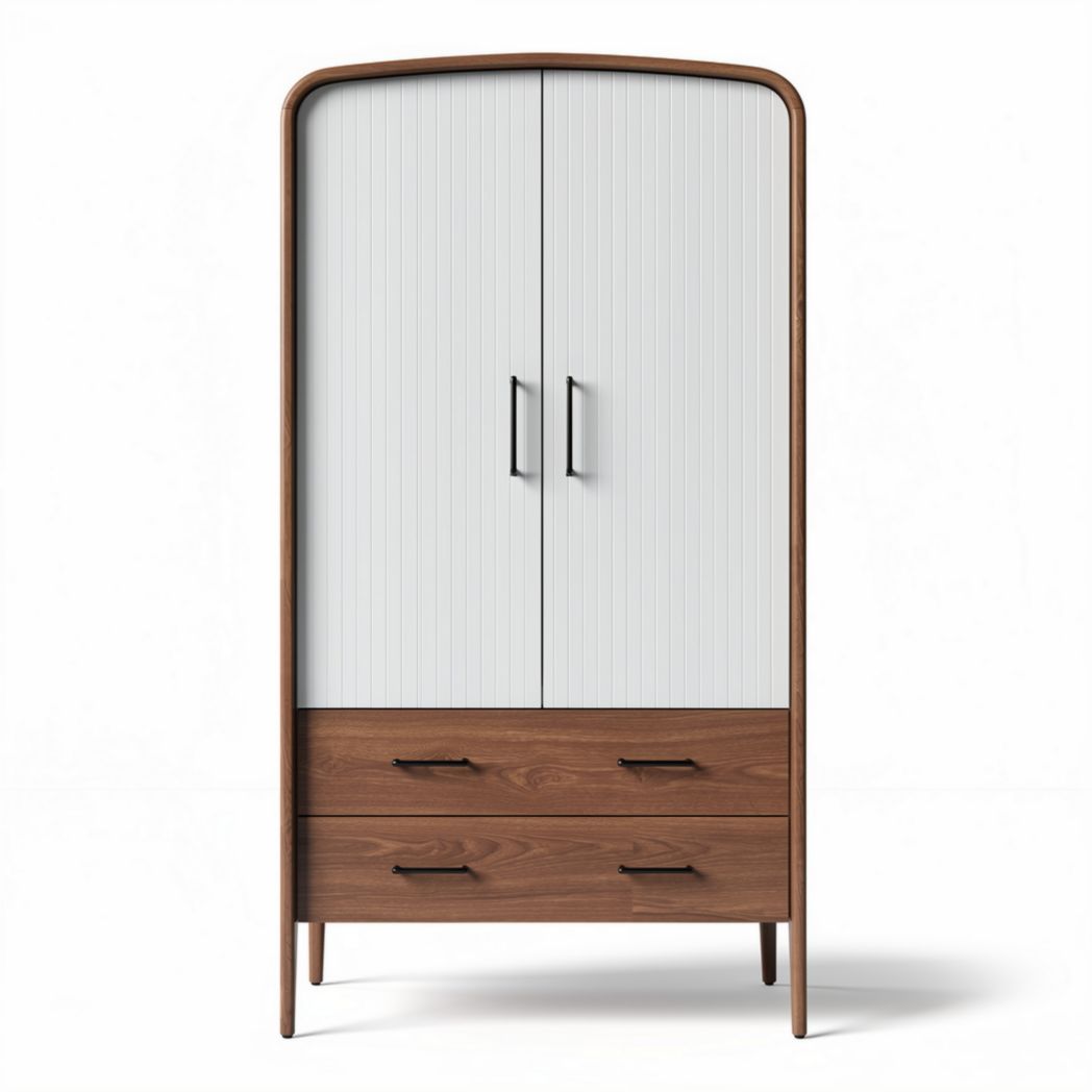 Wooden wardrobe with two doors and two drawers in natural and gray finish