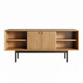 Wooden media console with storage and open shelves 150 x 40 x 50cm
