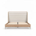 Wooden bed frame with upholstered headboard in beige 200 x 160 x 100cm