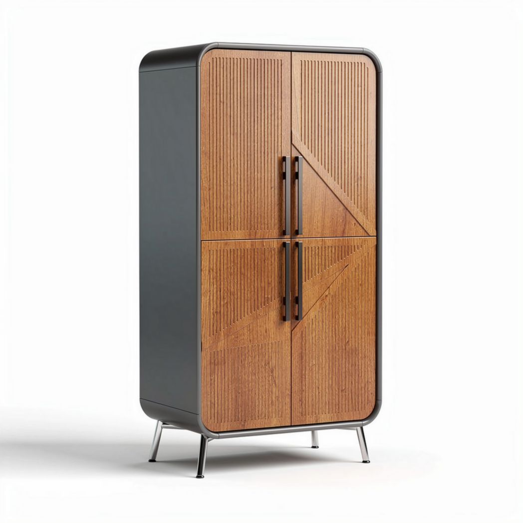 Wood and metal storage cabinet with double doors and sleek design 180 x 90 x 45cm