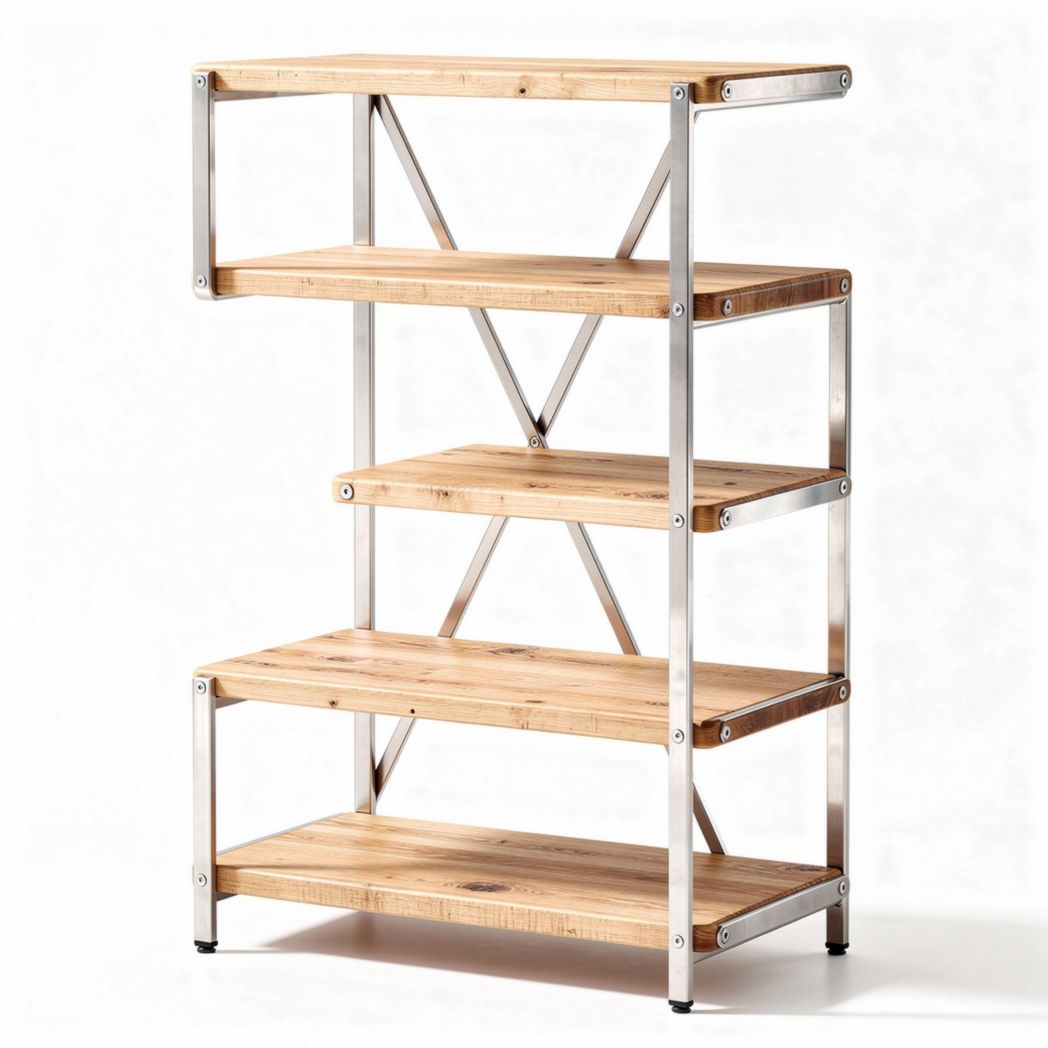 Wooden bookshelf with black metal frame 80 x 40 x 160cm for storage and display