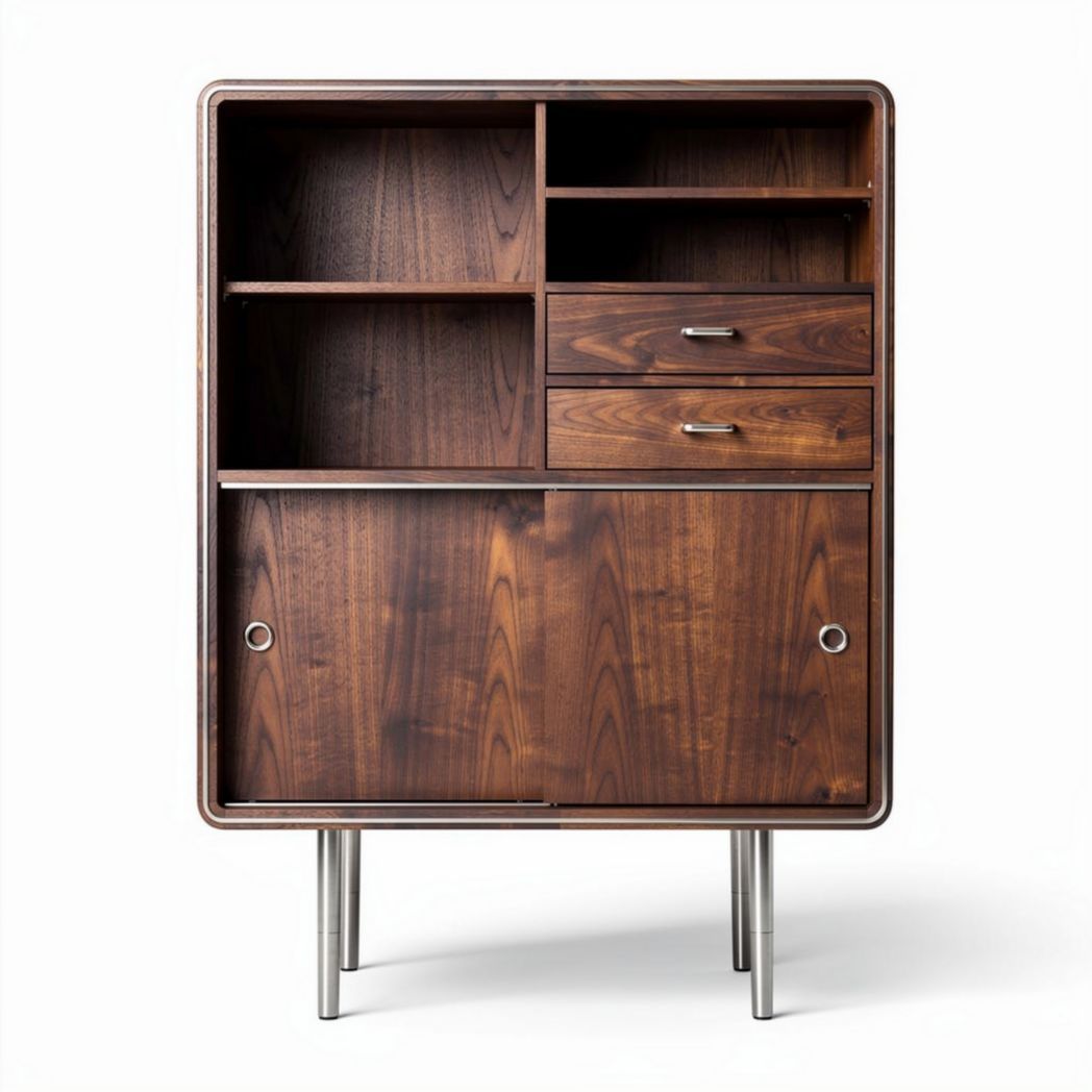 Oak wood storage cabinet with four shelves and two doors 80 x 40 x 120cm
