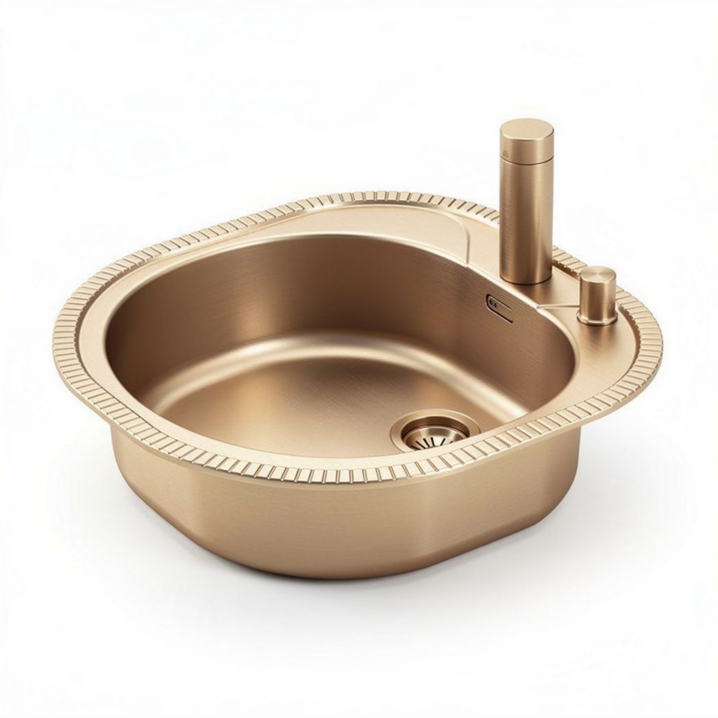 Brushed gold kitchen sink with side faucet and drain 45 x 40 x 15cm
