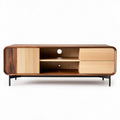 Wooden media console with two drawers and open shelving 120 x 40 x 45cm