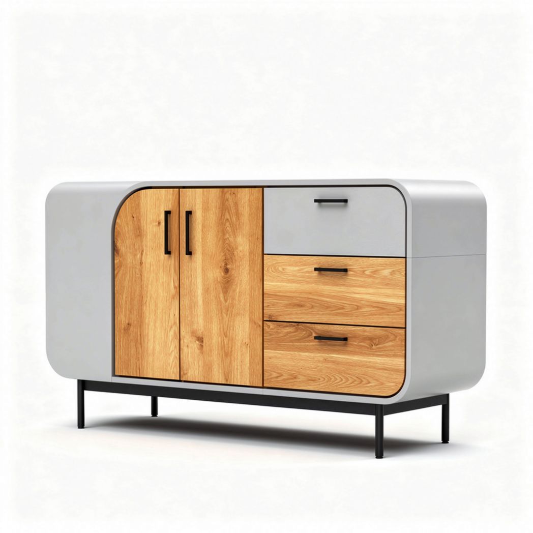 Modern sideboard cabinet with wood and metal design for storage 120 x 45 x 80cm