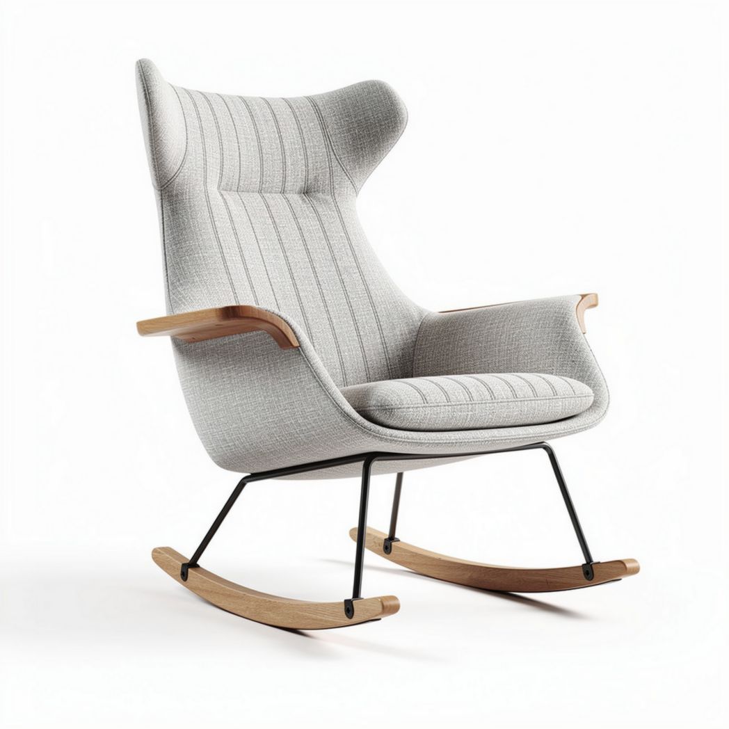 Rocking chair with fabric upholstery and wooden armrests 80 x 70 x 100cm
