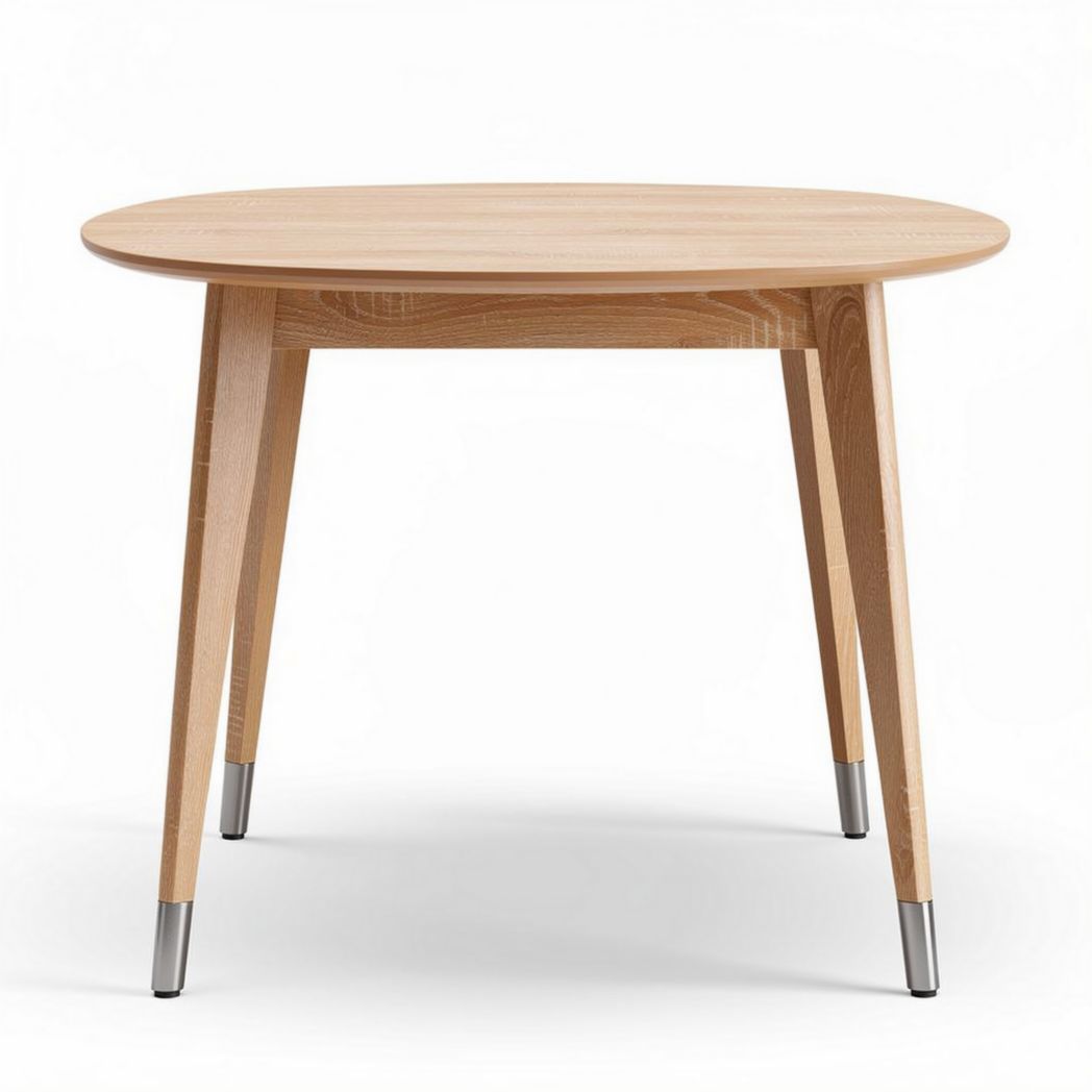 Round wooden dining table with metal legs 80 x 80 x 75cm natural finish